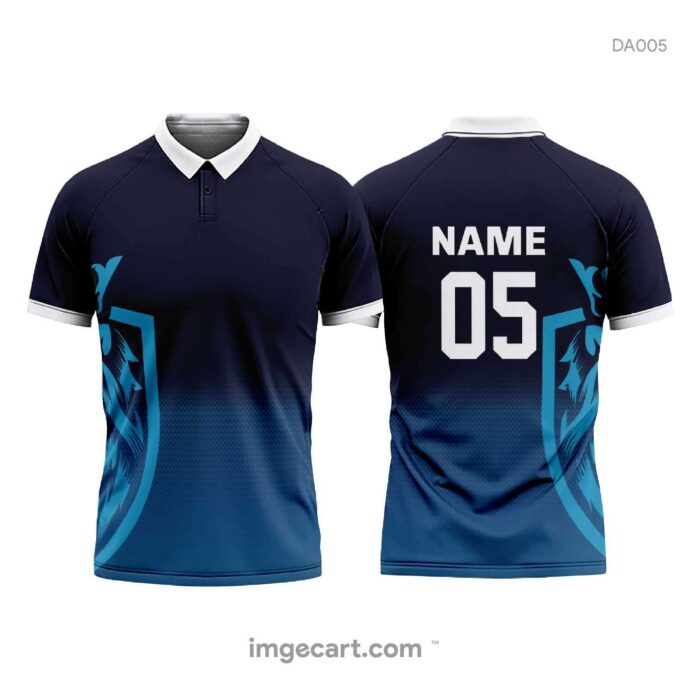 Customized jersey design with dark and light blue with lion face.