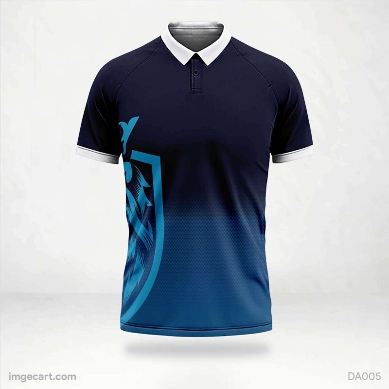 Customized jersey design with dark and light blue with lion face.