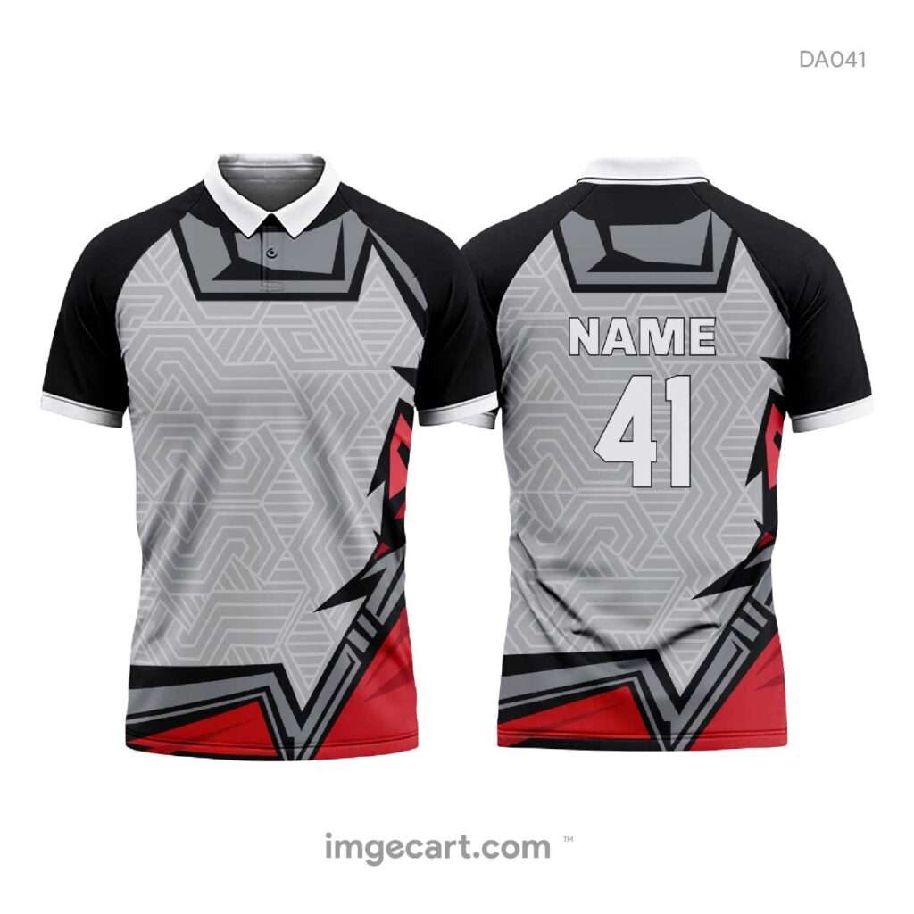 Cricket Jersey design Black and Grey with Red Effect - imgecart