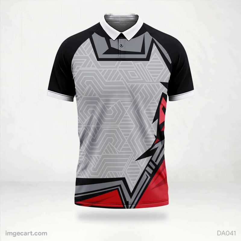 Cricket Jersey design Black and Grey with Red Effect