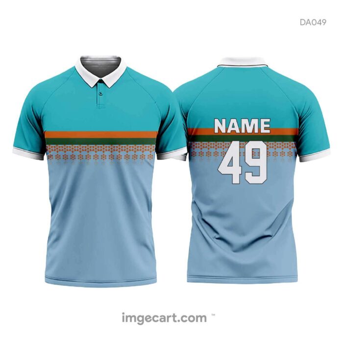 Cricket Jersey design Blue with Orange and Green Line