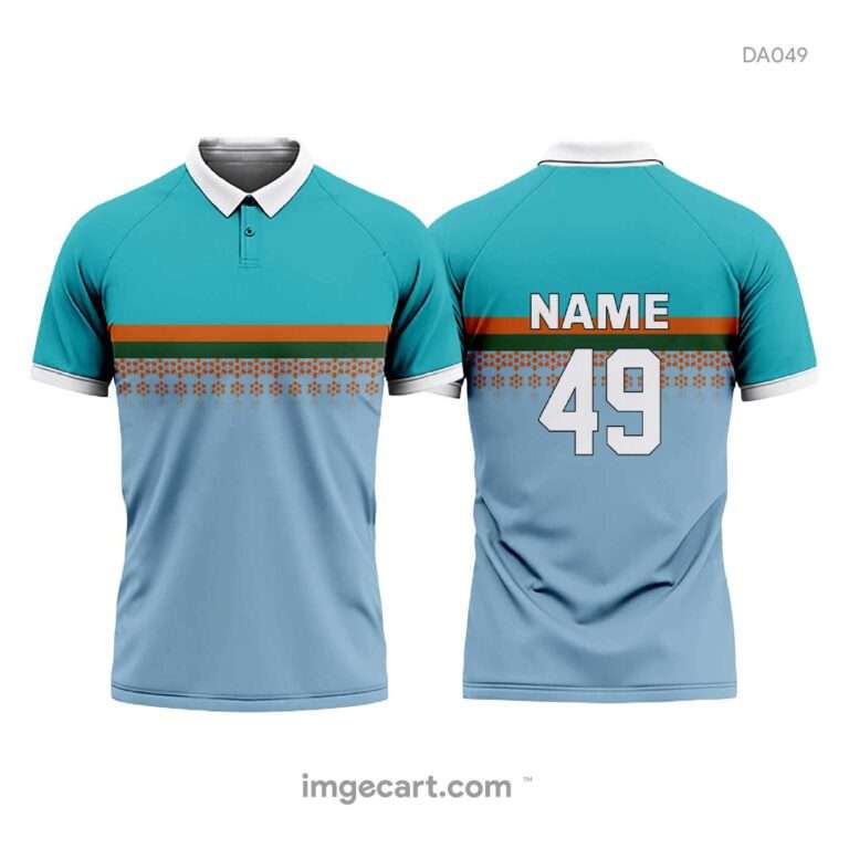 Cricket Jersey design Blue with Orange stripes - imgecart