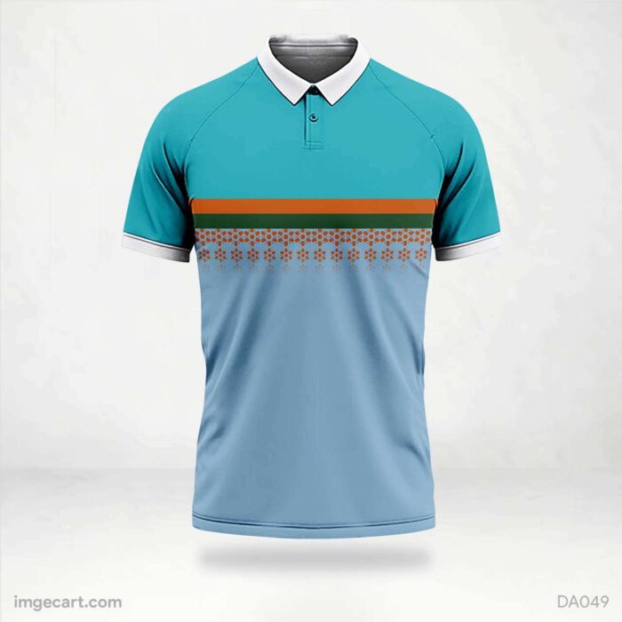 Cricket Jersey design Blue with Orange and Green Line