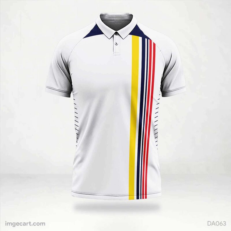 Cricket Jersey Design White with Yellow, Blue and Red line