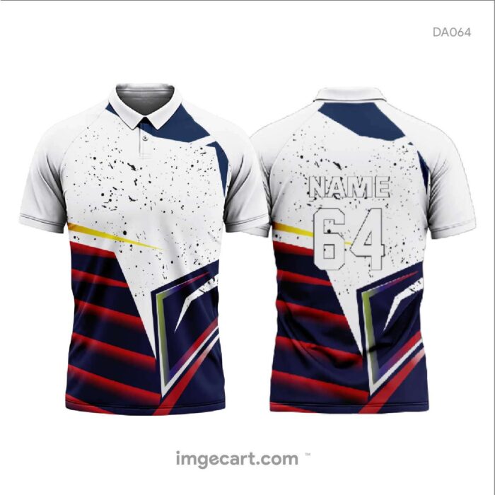 Cricket Jersey Design White and Blue with Red lines