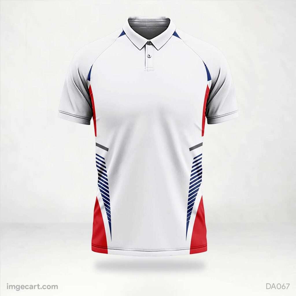 Cricket Jersey Design White with Blue and Red - imgecart