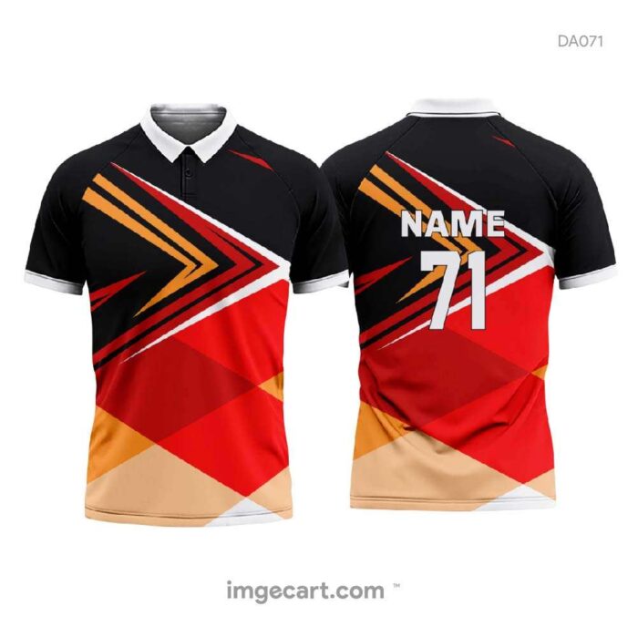 Cricket Jersey Design Black with Orange and Red