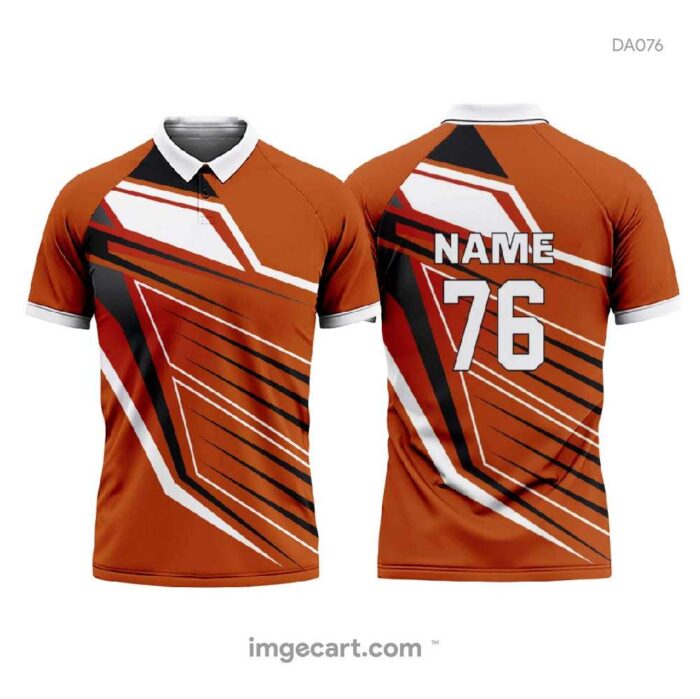 Cricket Jersey Design Orange with Black and White pattern