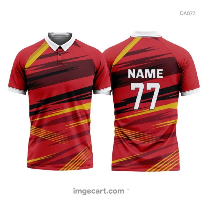 Cricket Jersey Design Red with Black and Yellow