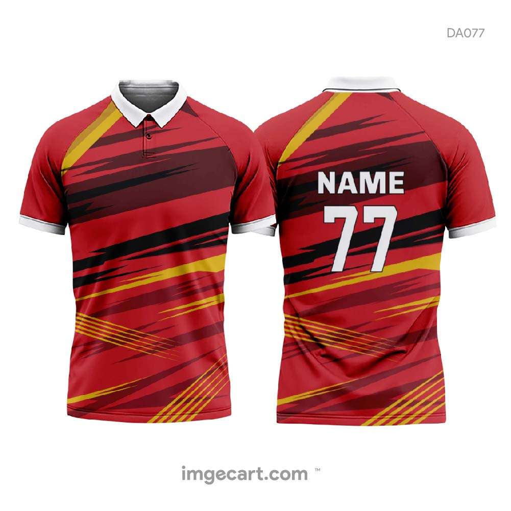 Cricket Jersey Design Red with Black and Yellow - imgecart
