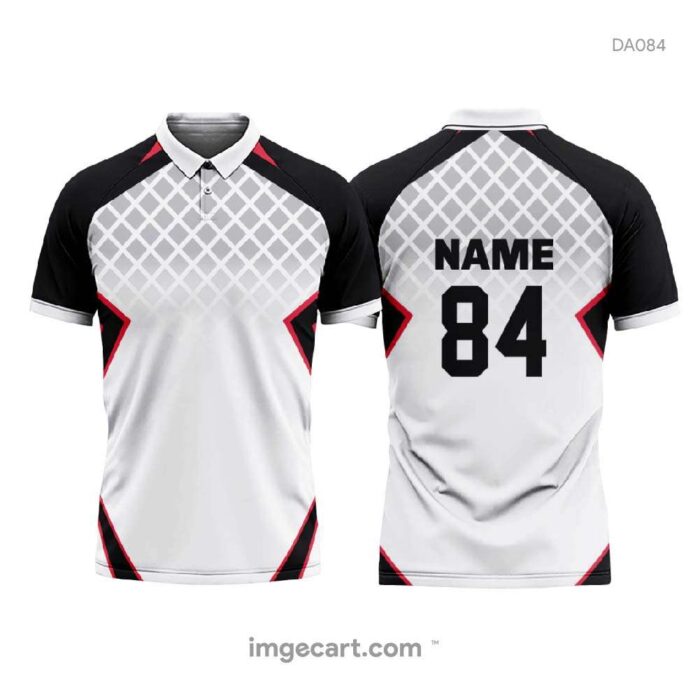 Cricket Jersey Design White with Black and Red Pattern