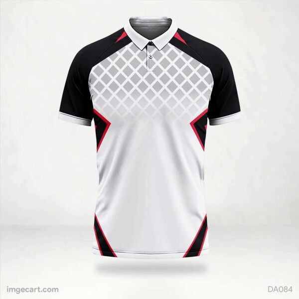 Cricket Jersey Design White with Black and Red Pattern - imgecart