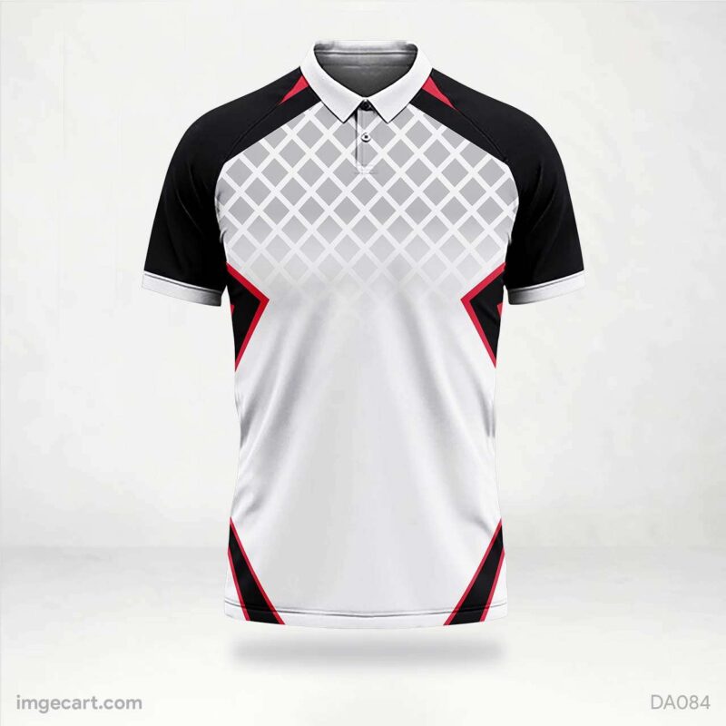Cricket Jersey Design White with Black and Red Pattern