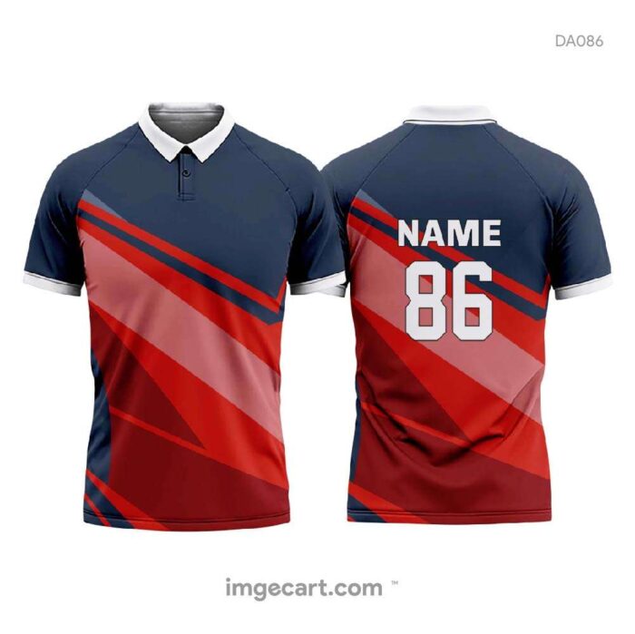 Cricket Jersey Design Blue with Red Pattern