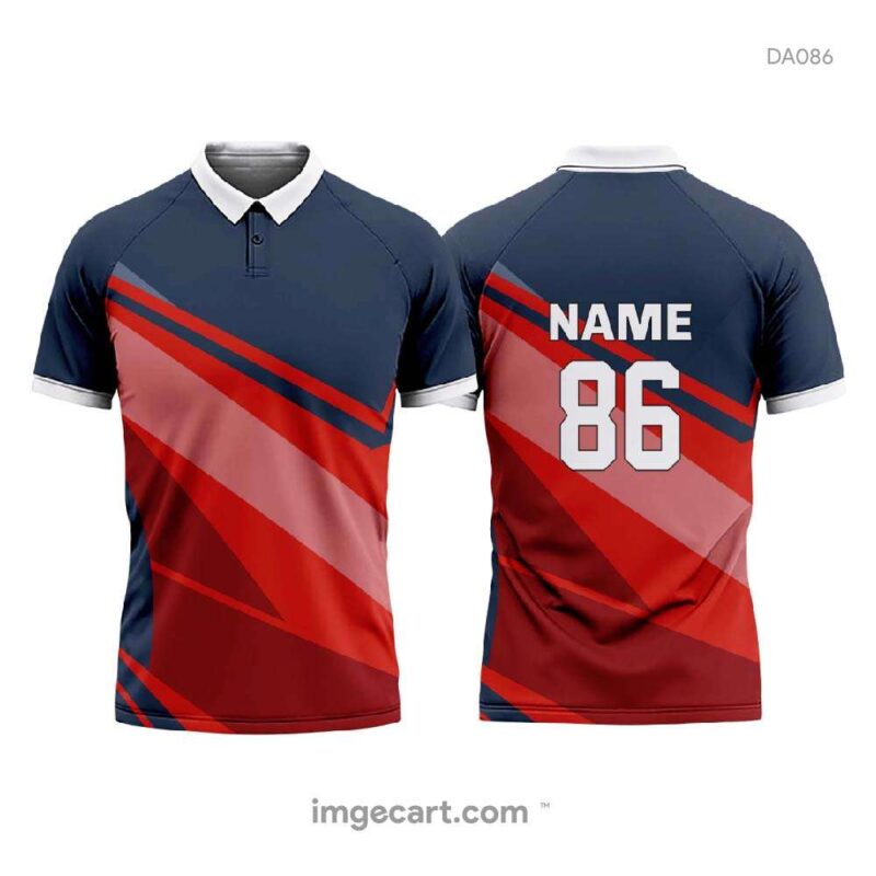 Cricket Jersey Design Blue with Red Pattern - imgecart