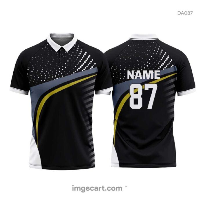Cricket Jersey Design Black with Grey and Yellow Line