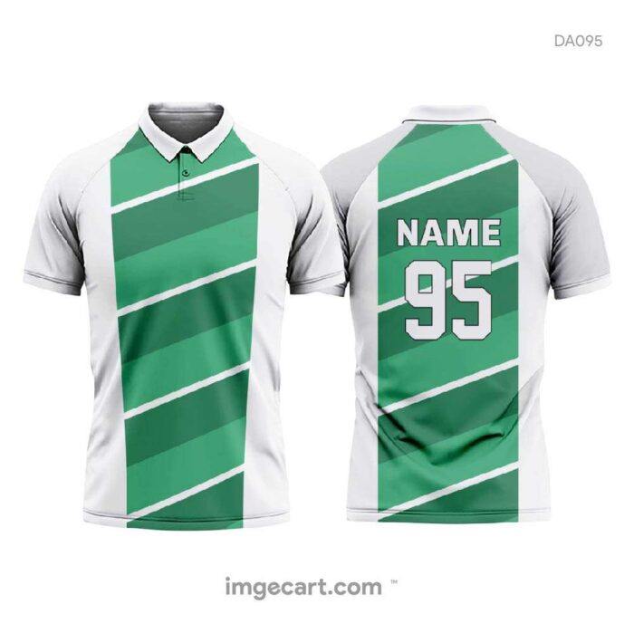 Cricket Jersey Design White with Green Pattern