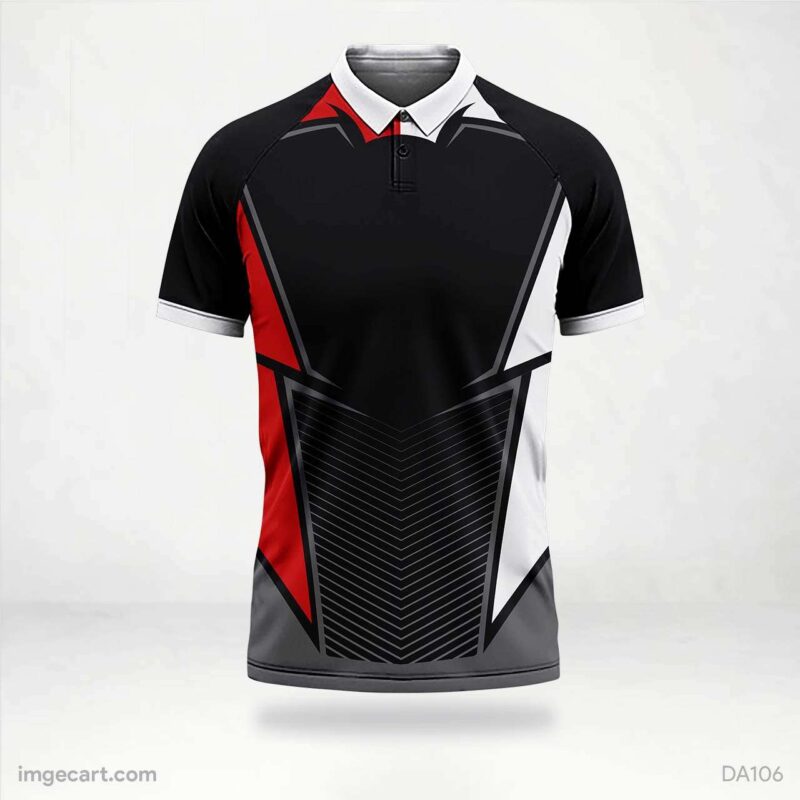CRICKET JERSEY BLACK WITH RED AND WHITE PATTERN