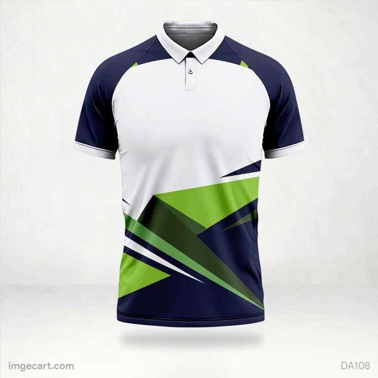 Cricket jersey blue and white with green pattern - imgecart