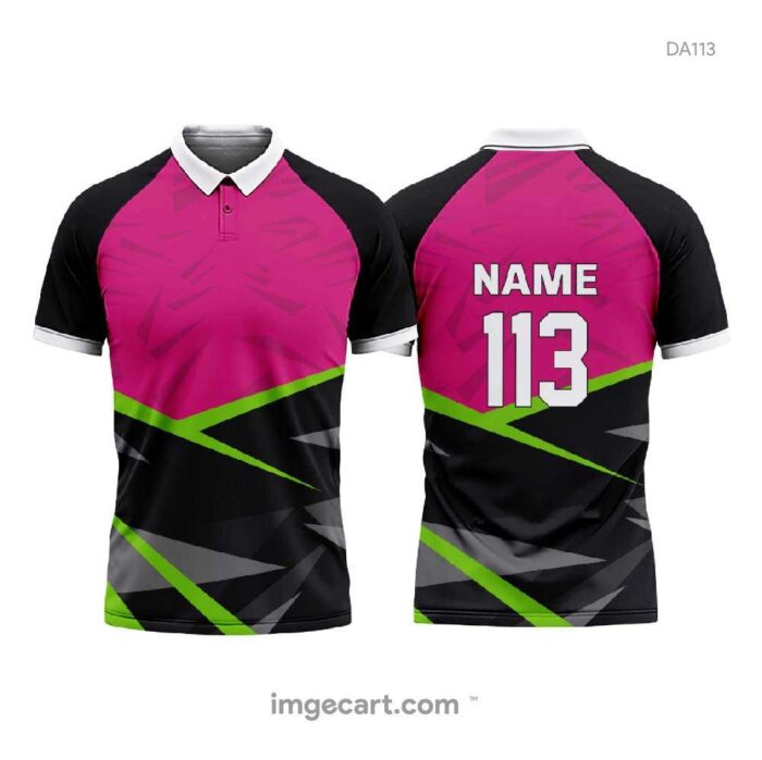 CRICKET JERSEY BLACK AND PINK WITH NEON PATTERN
