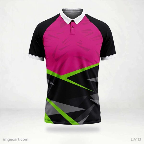 CRICKET JERSEY BLACK AND PINK WITH NEON PATTERN - imgecart