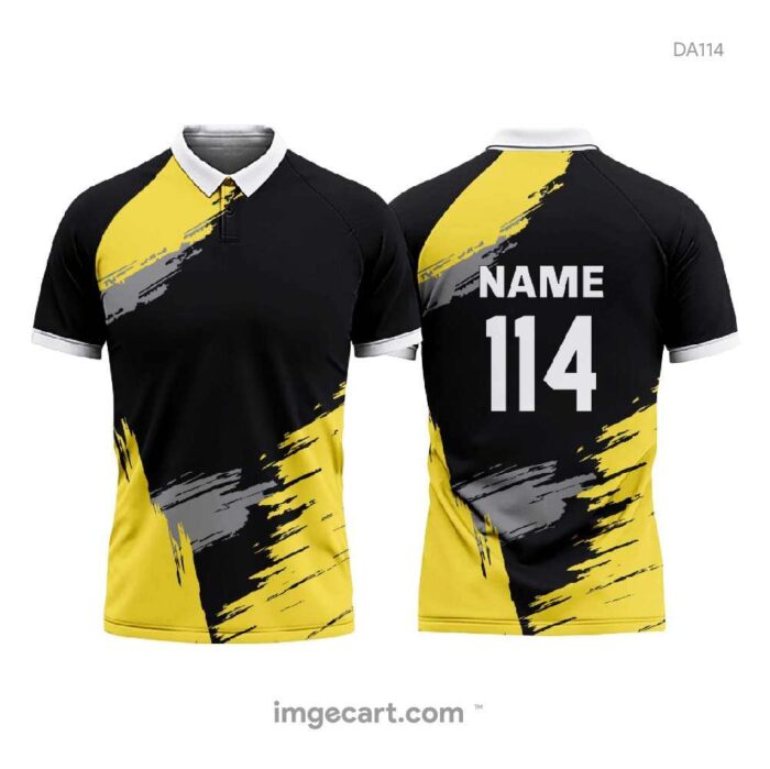 CRICKET JERSEYBLACK WITH YELLOW AND GREY PATTERN