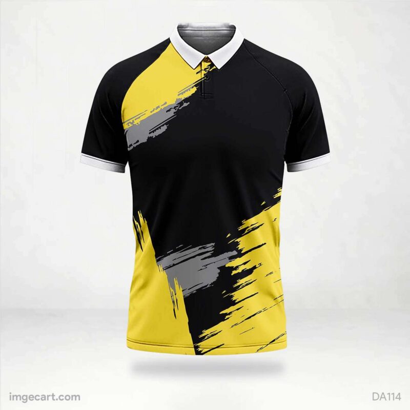 CRICKET JERSEYBLACK WITH YELLOW AND GREY PATTERN
