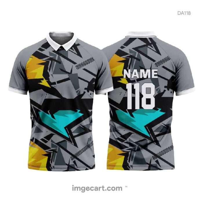 Cricket Jersey GREY WITH YELLOW AND BLUE design