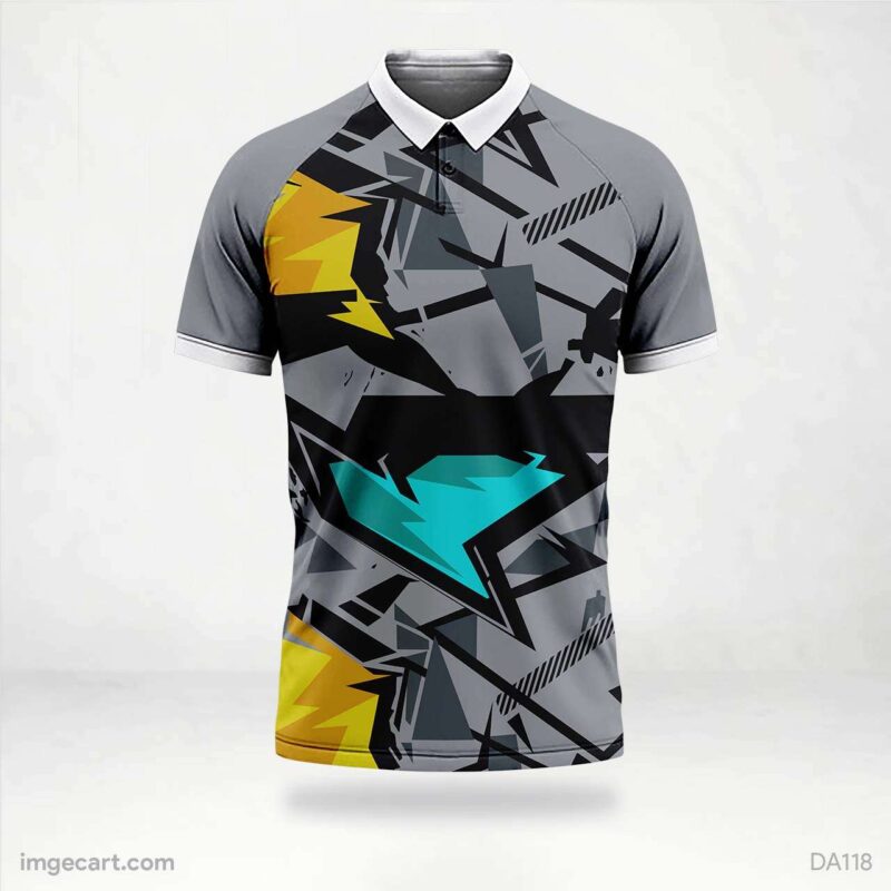 Cricket Jersey GREY WITH YELLOW AND BLUE design