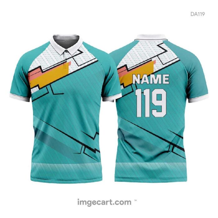 Cricket Jersey BLUE WITH ORANGE AND WHITE PATTERN