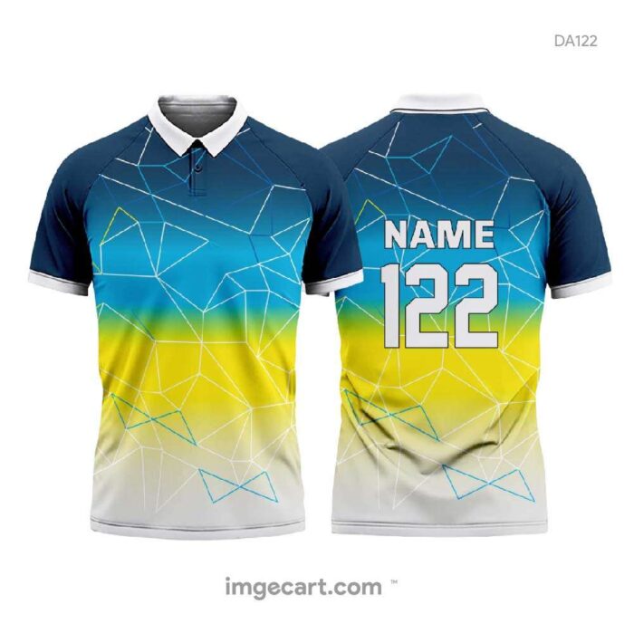 Cricket Jersey BLUE WITH BLUE, YELLOW AND WHITE GRADIENT