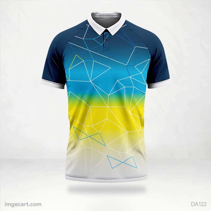 Cricket Jersey BLUE WITH BLUE, YELLOW AND WHITE GRADIENT