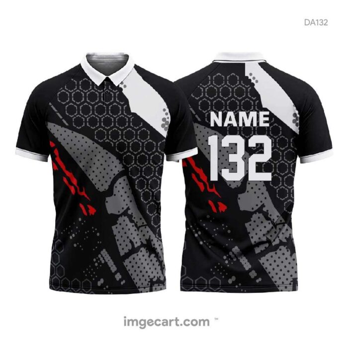 Cricket Jersey Black with grey and white pattern