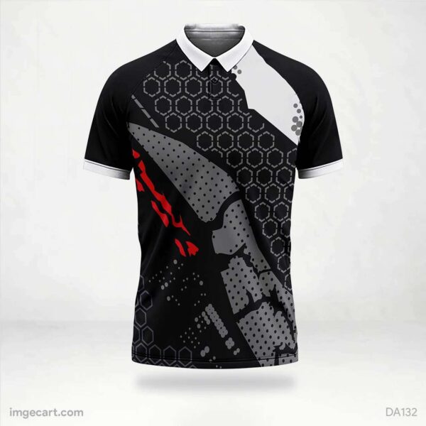 Cricket Jersey Black with grey and white pattern - imgecart