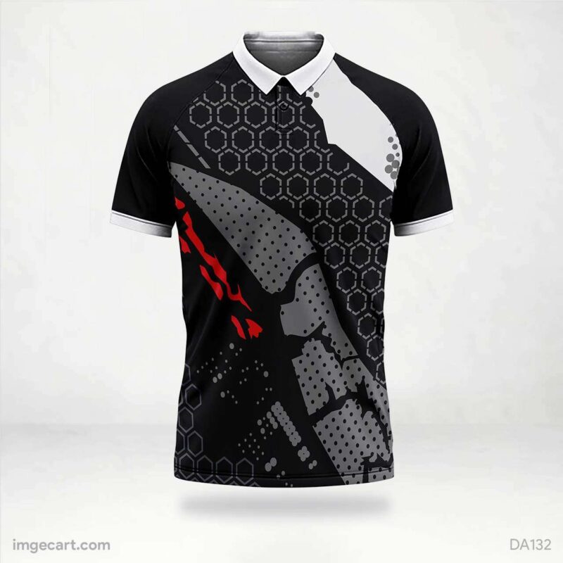 Cricket Jersey Black with grey and white pattern
