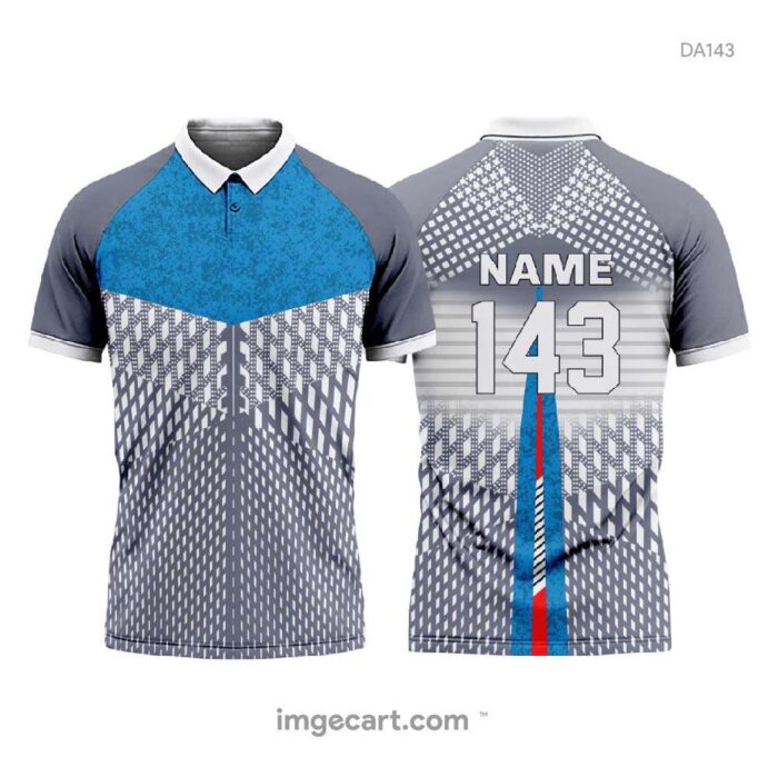 Cricket Jersey Design White with Blue and Grey Pattern