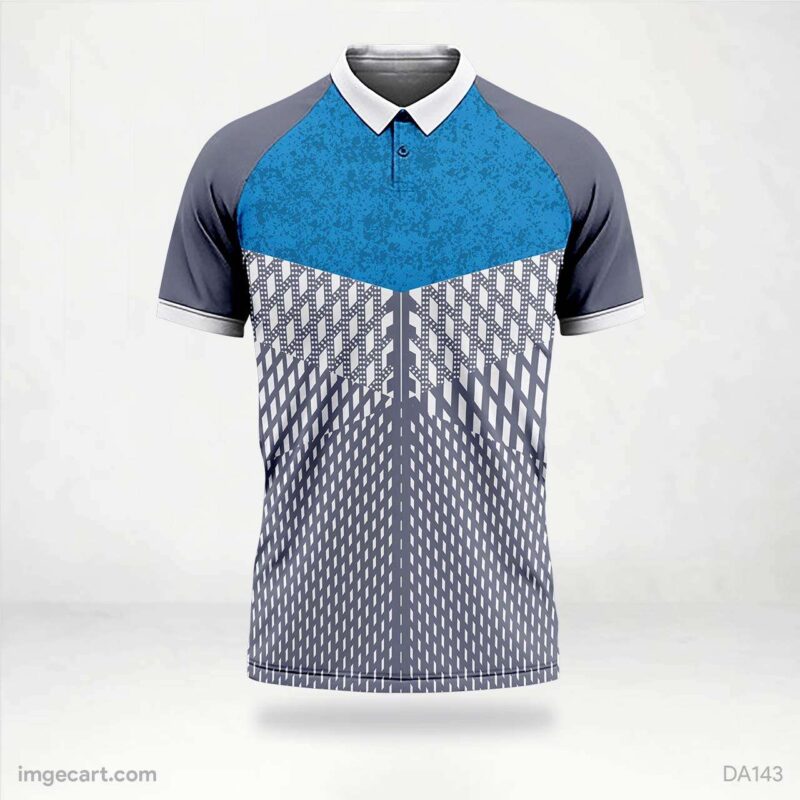 Cricket Jersey Design White with Blue and Grey Pattern