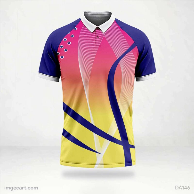 Cricket Jersey Design Pink and Yellow with Blue Pattern