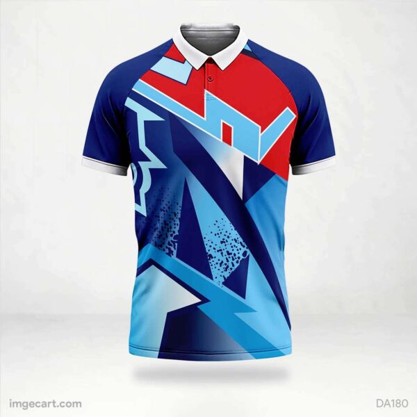 Cricket Jersey Design Blue and Red Pattern - imgecart