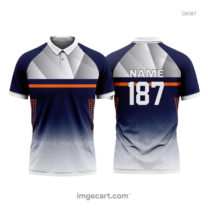 Cricket Jersey Design Blue and Grey with Orange Line