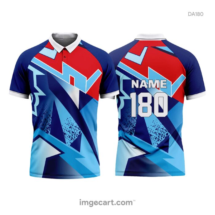 Cricket Jersey Design Blue and Red Pattern