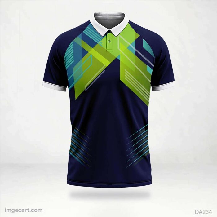 Cricket Jersey Design Navy blue with Green Pattern