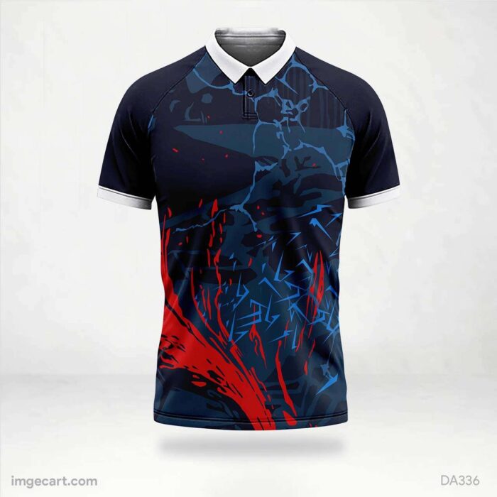 Cricket Jersey Design Black with Blue and Red Pattern