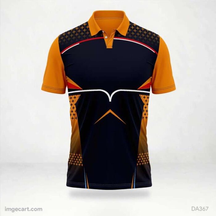 Cricket Jersey Design in Navy Blue and Orange