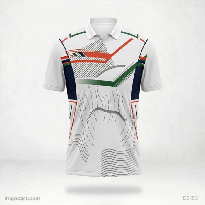 White with Orange and Green Line Jersey Design.