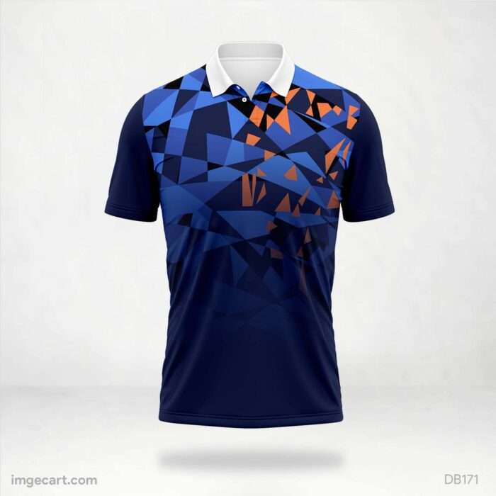 Blue and Orange Shattered Polygon Jersey Design.