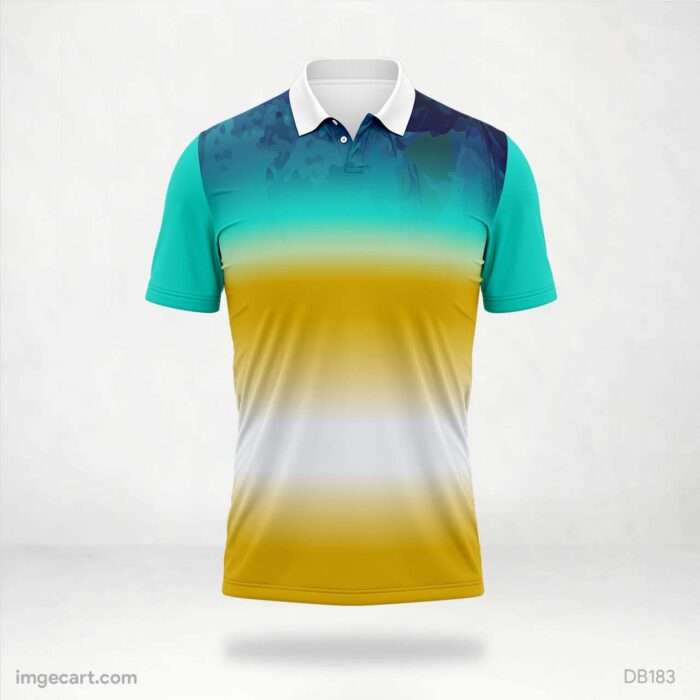 Teal, Yellow, and White Horizontal Gradient Jersey Design.