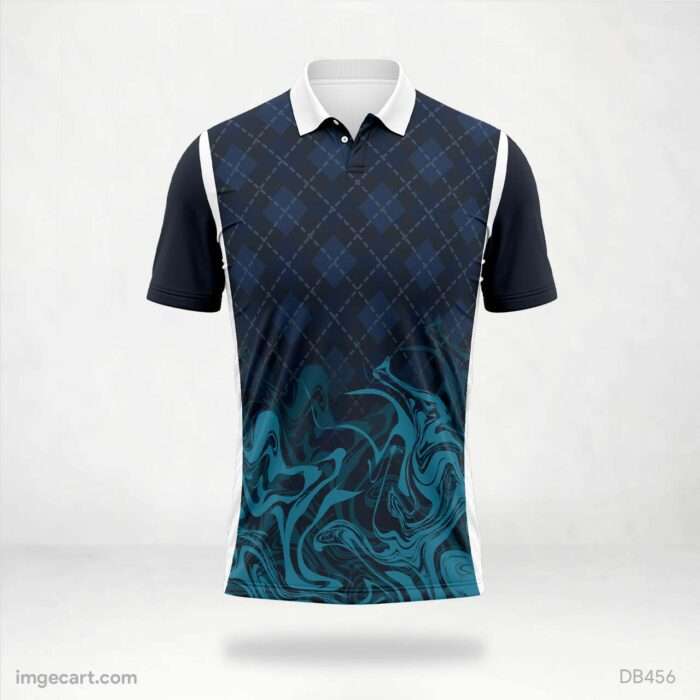 Navy Blue Argyle and Teal Swirl Jersey design
