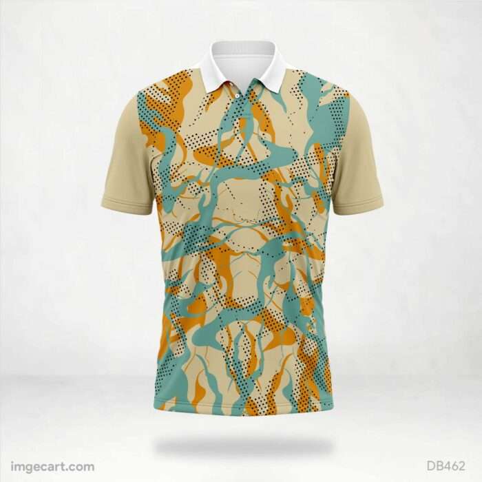Beige, Orange, and Teal Abstract Camouflage Jersey design