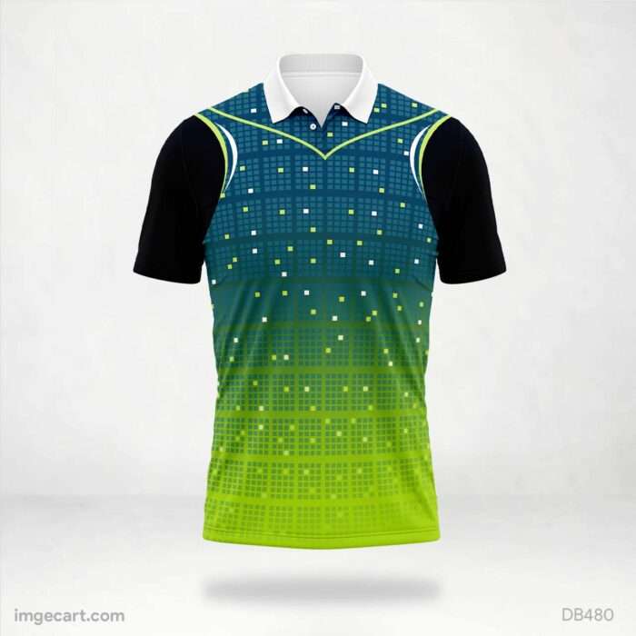 Green and Blue Pixel Gradient Jersey Design